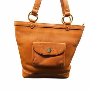 Isabella Adams Leather Tote Bag Cognac Pebbled Shoulder Purse Pocket